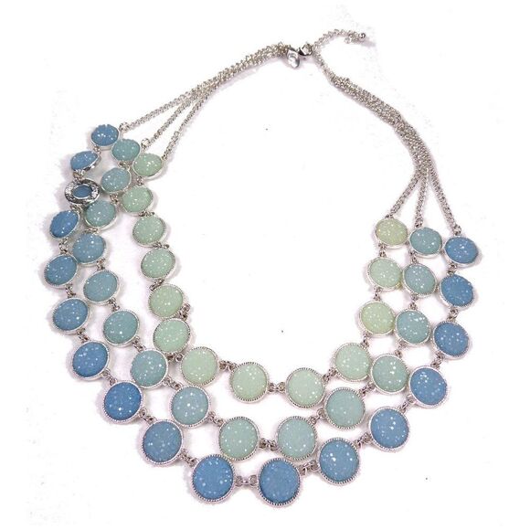 Charming Charlie 3 Strand Seaspray Glitter Necklace SIgned - Picture 4 of 10